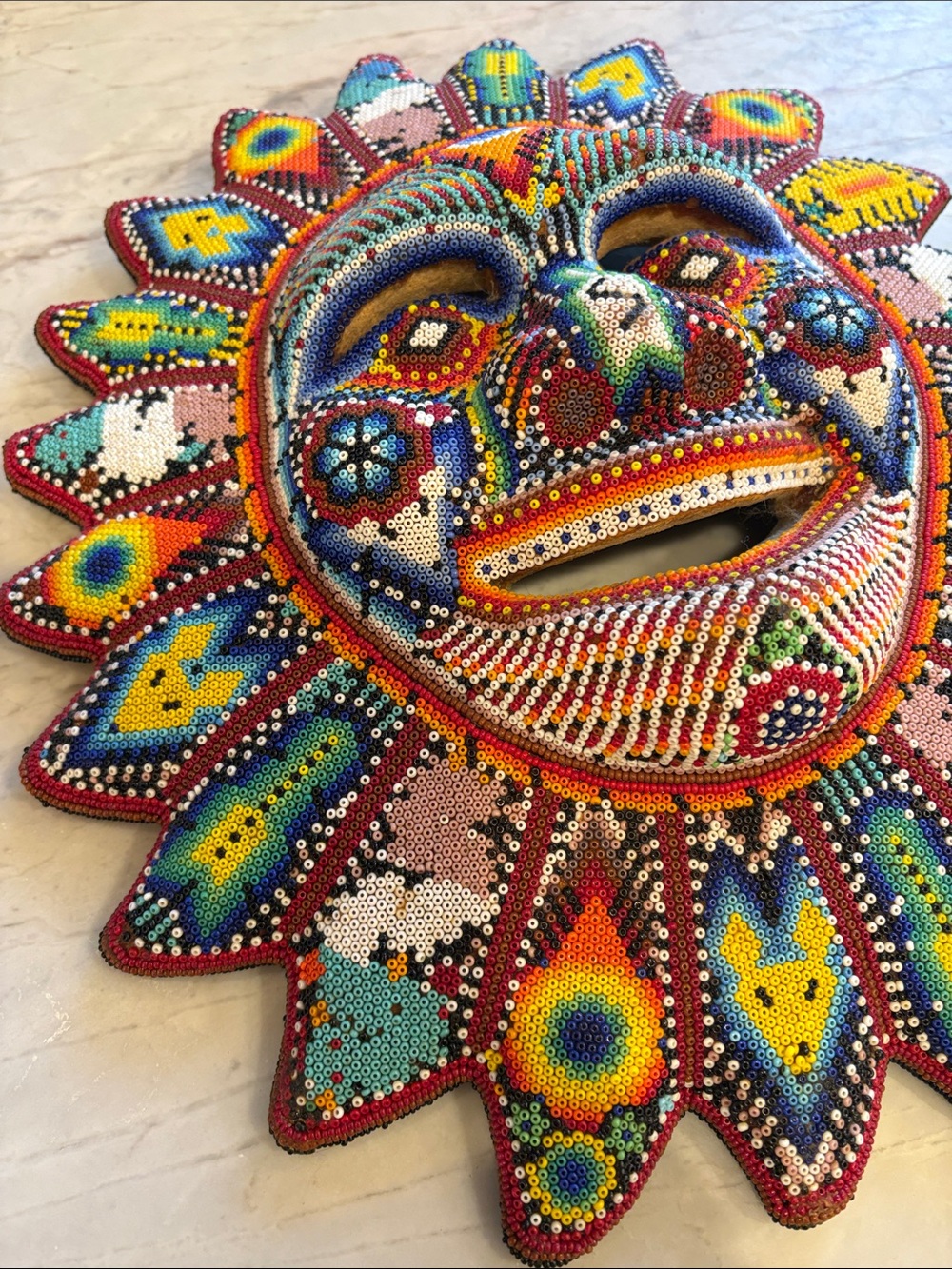 Huichol Beaded Sun - Multicolor Mexican Folk Mask - Picture 6 of 12